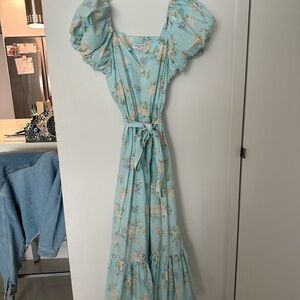 LoveShackFancy Blue Floral Maxi Dress
